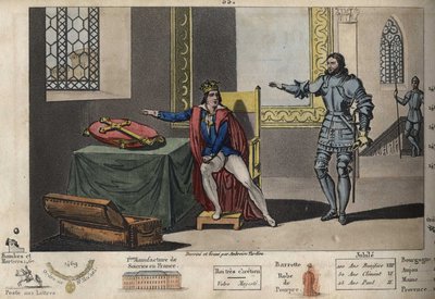Ludvig XI (1423-1483) holdes fanget i Peronne, og fra sin lejlighed kan han se tårnet, hvor Karl III døde efter 6 års fangenskab. Han genvandt først friheden efter at have svoret på Karl den Stores kors, at han ville holde traktaten, som af Ambroise Tardieu