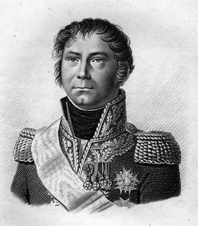 Portræt af general Becker, der eskorterede Napoleon I i 1815 til stedet for hans boarding til St. Helena efter de 100 dage.i "Portraits des Général Français"". Graveret af Ambroise Tardieu i 1818. Stella Collection af Ambroise Tardieu
