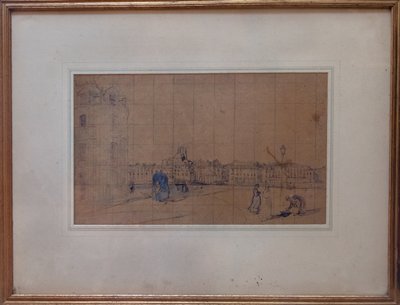 Le Quai de Carenage, Le Pollet, 1928 (blyant og wc på papir) af Ambrose McEvoy