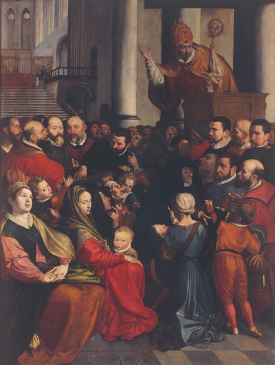 Saint Eligius prædiker i Antwerpen (olie på panel) af Ambrosius the Elder Francken or Franck