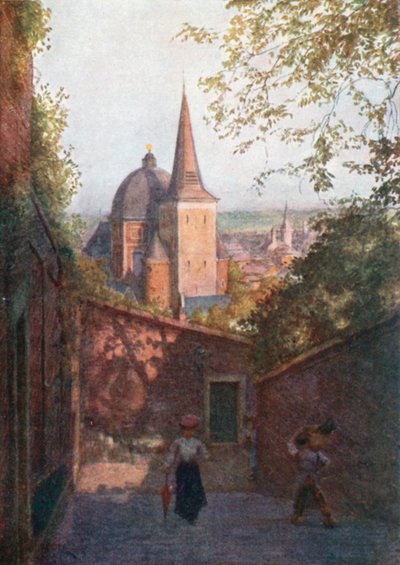 Escalier de la Fontaine, Liege (farvelitografi) af Amedee (after) Forestier