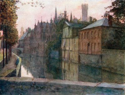 Udsigt over Palais du Franc, Brugge (farvelitografi) af Amedee (after) Forestier