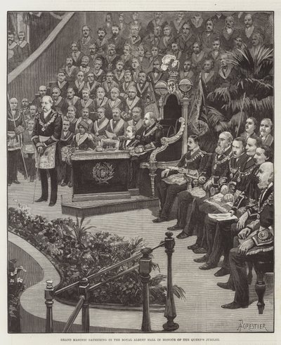 Grand Masonic Gathering i Royal Albert Hall til ære for dronningens jubilæum af Amedee Forestier