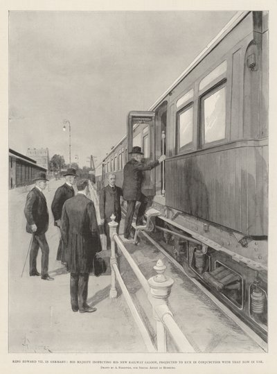 Kong Edward VII i Tyskland, Hans Majestæt, der inspicerer hans nye jernbanesalon, forventes at køre i forbindelse med den, der nu er i brug af Amedee Forestier