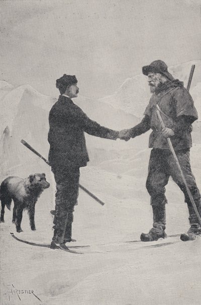 Møde mellem polarforskere Frederick George Jackson og Fridtjof Nansen, Franz Josef Land, 1896 af Amedee Forestier