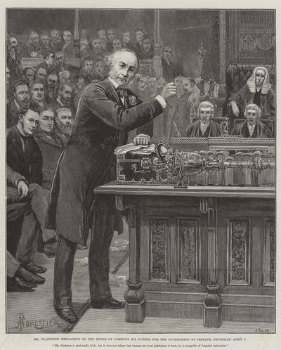 Gladstone forklarer over for Underhuset sin plan for Irlands regering, torsdag den 8. april af Amedee Forestier