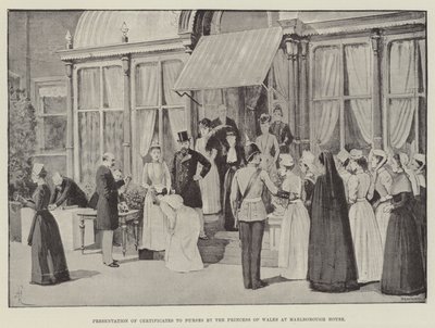 Præsentation af certifikater til sygeplejersker af prinsessen af Wales i Marlborough House af Amedee Forestier