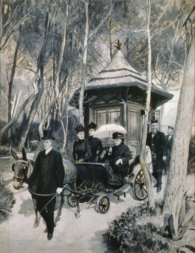 Dronning Victoria kører i en muldyrvogn med John Brown til stede (grisaille) af Amedee Forestier