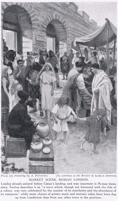Romersk markedsscene, London, illustration fra 