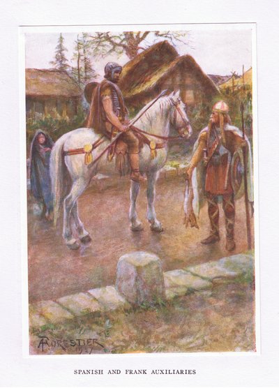 Spanske og franke medhjælpere, illustration fra The Roman Soldier, 1928 af Amedee Forestier