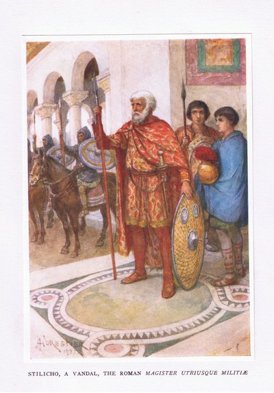 Stiliko, en vandal, The Roman Magister Utriusque Militiae, illustration fra The Roman Soldier, 1928 af Amedee Forestier