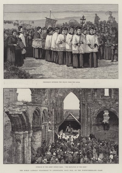 Den romersk-katolske pilgrimsrejse til Lindisfarne, Holy Isle, på Northumberlands kyst af Amedee Forestier