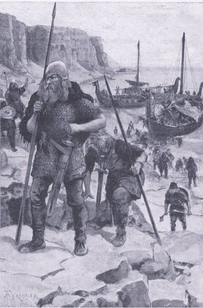 Vikingerne finder Amerika, fra My Magazine, pub.1922 (litho) af Amedee Forestier