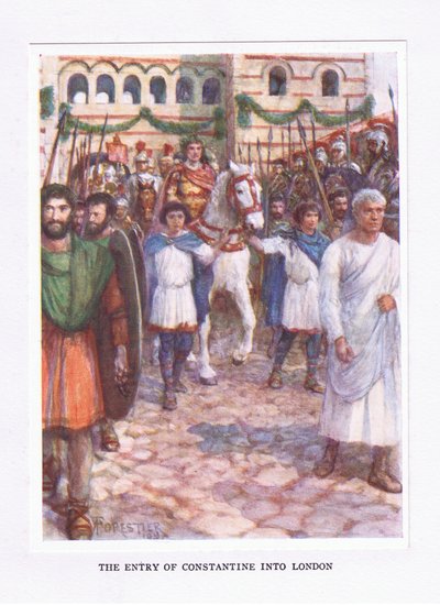 Konstantins indtog i London, illustration fra The Roman Soldier, 1928 af Amedee Forestier