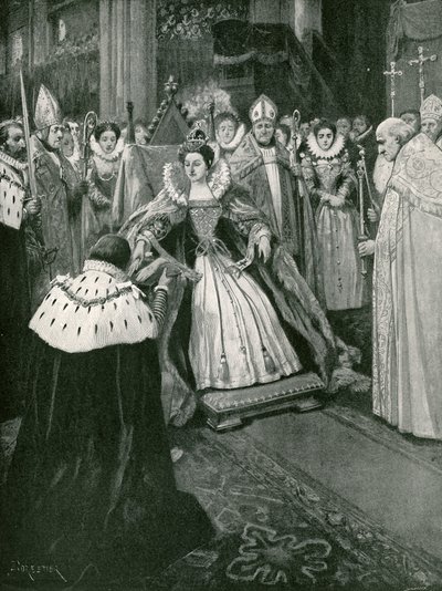 Præsentation af handskerne af Lord of the Manor of Worksop ved kroningen af Elizabeth af Amedee Forestier