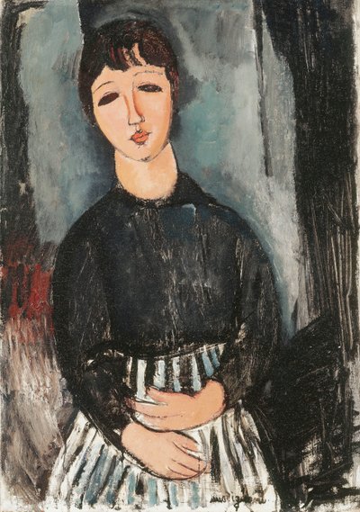 En tjener i et stribet forklæde, 1916 af Amedeo Modigliani