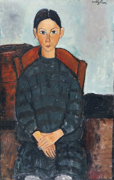 En ung pige med en sort overall, 1918 af Amedeo Modigliani
