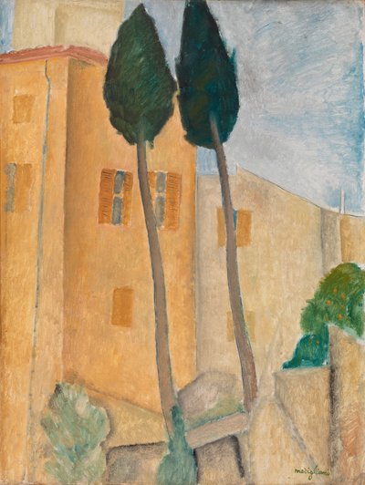 Cypresser og huse i Cagnes af Amedeo Modigliani