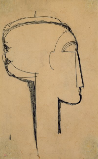 Hoved i profil (kul på papir) af Amedeo Modigliani