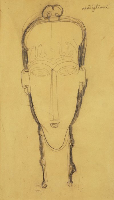 Head of a Caryatid in a Head Dress, 1911 af Amedeo Modigliani