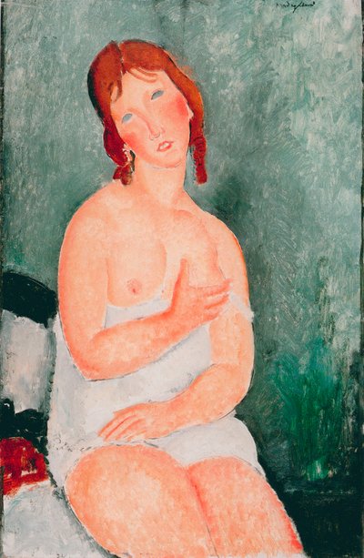 Ung kvinde med skjorte - Maleri af Amedeo Modigliani (1884-1920) af Amedeo Modigliani