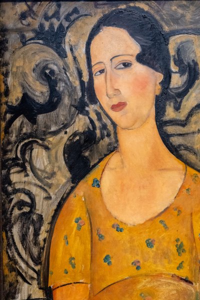Ung kvinde i gul kjole (Renée Modot) - udsnit af Amedeo Modigliani