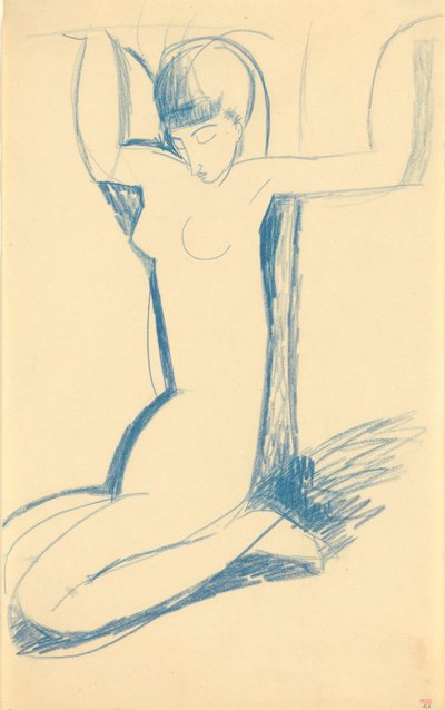 Knælende blå karyatide (Anna Akmatova af Amedeo Modigliani