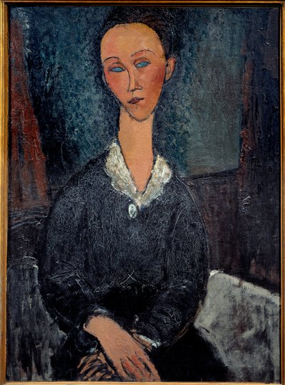 La woman au col blanc Maleri af Amedeo Modigliani (1884-1920) 20. århundrede Søn. 0,92x0,6 m Grenoble, musee des Beaux Arts af Amedeo Modigliani