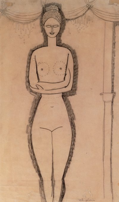 Stående nøgen (blyant på papir) af Amedeo Modigliani