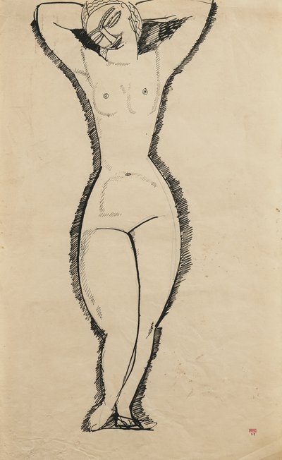 Stående nøgen med løftede arme, 1911 af Amedeo Modigliani