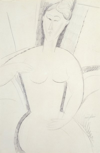 Kvinde sidder ned (blyant) af Amedeo Modigliani