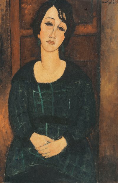 Kvinde i en plaid kjole, 1916 af Amedeo Modigliani