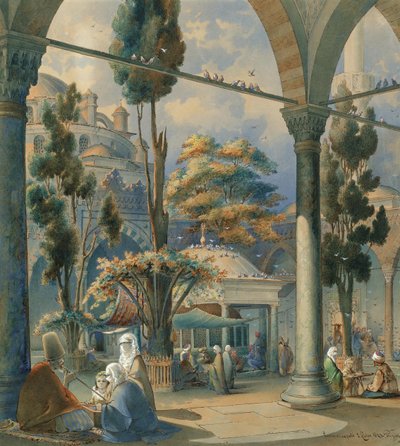 Gården til Sultan Bayezid-moskeen i Konstantinopel af Amedeo Preziosi