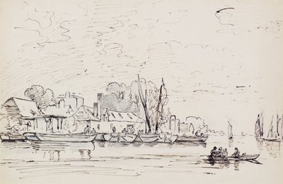 En flodscene med pramme, ca. 1803 (pen) af Amelia Long