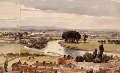 Panoramaudsigt i landskab, ca. 1804 (akvarel) af Amelia Long