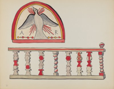 Plade 10: Holy Ghost Lunette & Alter Rail, Chimayo: Fra porteføljen "Spanish Colonial Designs of New Mexico" af American 20th Century