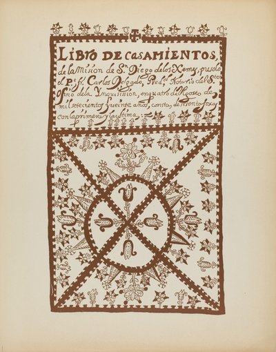 Plade 1: Jemez Book of Marriages: Fra porteføljen "Spanske koloniale designs i New Mexico" af American 20th Century