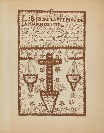 Plade 2: Jemez Book of Baptisms: Fra porteføljen "Spanske koloniale designs i New Mexico" af American 20th Century