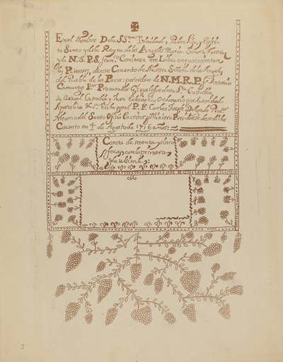 Plade 3: Pecos Book of Visitations: Fra porteføljen "Spanish Colonial Designs of New Mexico" af American 20th Century