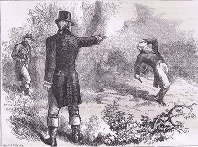 Duel mellem Burr og Hamilton, illustration fra Cassells History of the United States udgivet af Cassell, Petter & Galpin, ca. 1900 (litho) af American English school