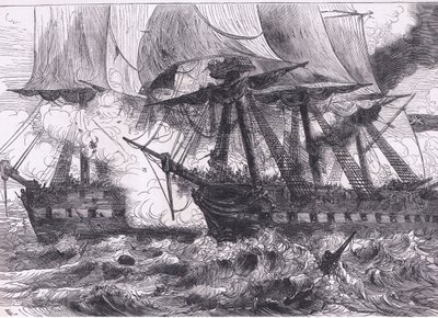 Kamp mellem Chesapeake og Shannon, illustration fra Cassells History of the United States udgivet af Cassell, Petter & Galpin, ca. 1900 (litho) af American English school