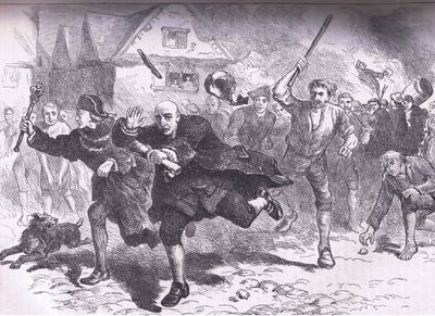 Flight of Hutchinson before the rioters 1766, illustration fra Cassells History of the United States udgivet af Cassell, Petter & Galpin, ca. 1900 af American English school