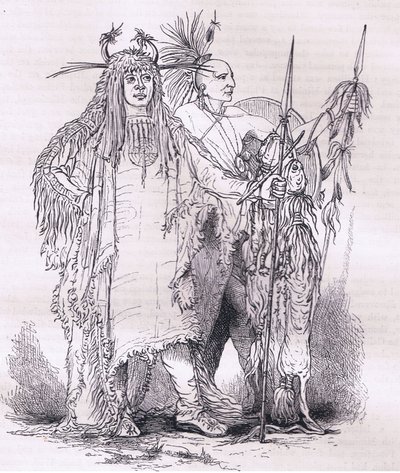 Gruppe af grænseindianere, illustration fra Cassells History of the United States udgivet af Cassell, Petter & Galpin, ca. 1900 (litho) af American English school