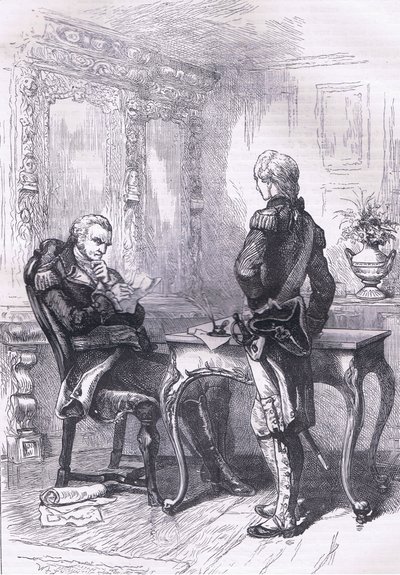 Lafayette og Washington, illustration fra Cassells History of the United States udgivet af Cassell, Petter & Galpin, ca. 1900 (litho) af American English school