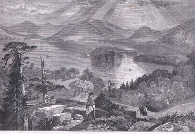 Long Island, Lake George, illustration fra Cassells History of the United States udgivet af Cassell, Petter & Galpin, ca. 1900 (litho) af American English school