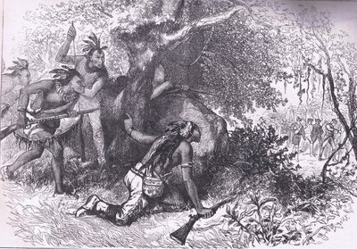 Treachery of the Cherokees 1760, illustration fra Cassells History of the United States udgivet af Cassell, Petter & Galpin, ca. 1900 (litho) af American English school