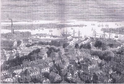 View of Boston af Bunkers Hill, illustration fra Cassells History of the United States udgivet af Cassell, Petter & Galpin, ca. 1900 (litho) af American English school