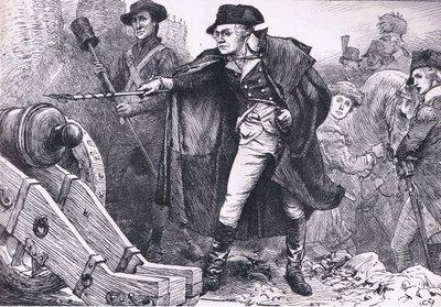 Washington ved belejringen af Yorktown, illustration fra Cassells History of the United States udgivet af Cassell, Petter & Galpin, ca. 1900 (litho) af American English school