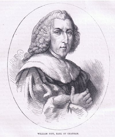 William Pitt, Earl of Chatham, illustration fra Cassells History of the United States udgivet af Cassell, Petter & Galpin, ca. 1900 (litho) af American English school