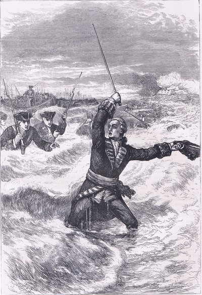 Wolfe lander ved Louisburg, illustration fra Cassells History of the United States udgivet af Cassell, Petter & Galpin, ca. 1900 (litho) af American English school